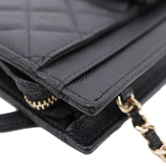 Chanel  CC Multi-Pocket In & Out Quilted Caviar Leather Chain Wallet Black - Picture 6 of 12